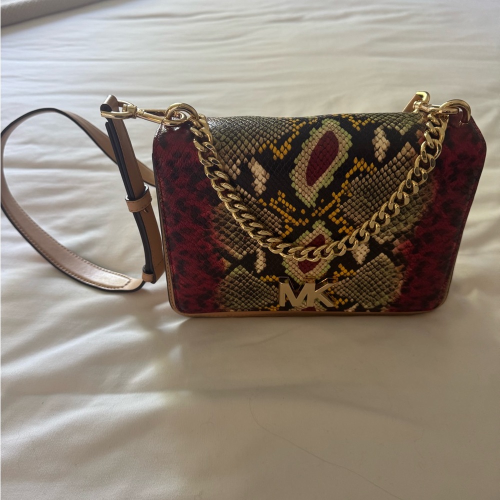 Michael Kors Red and Gold Snakeskin Crossbody Bag